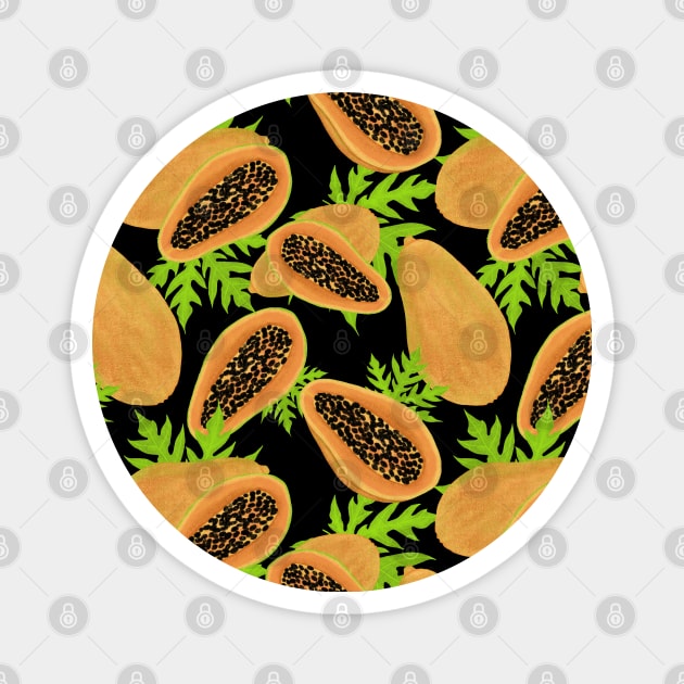 Papaya pattern - black background Magnet by Juliana Costa